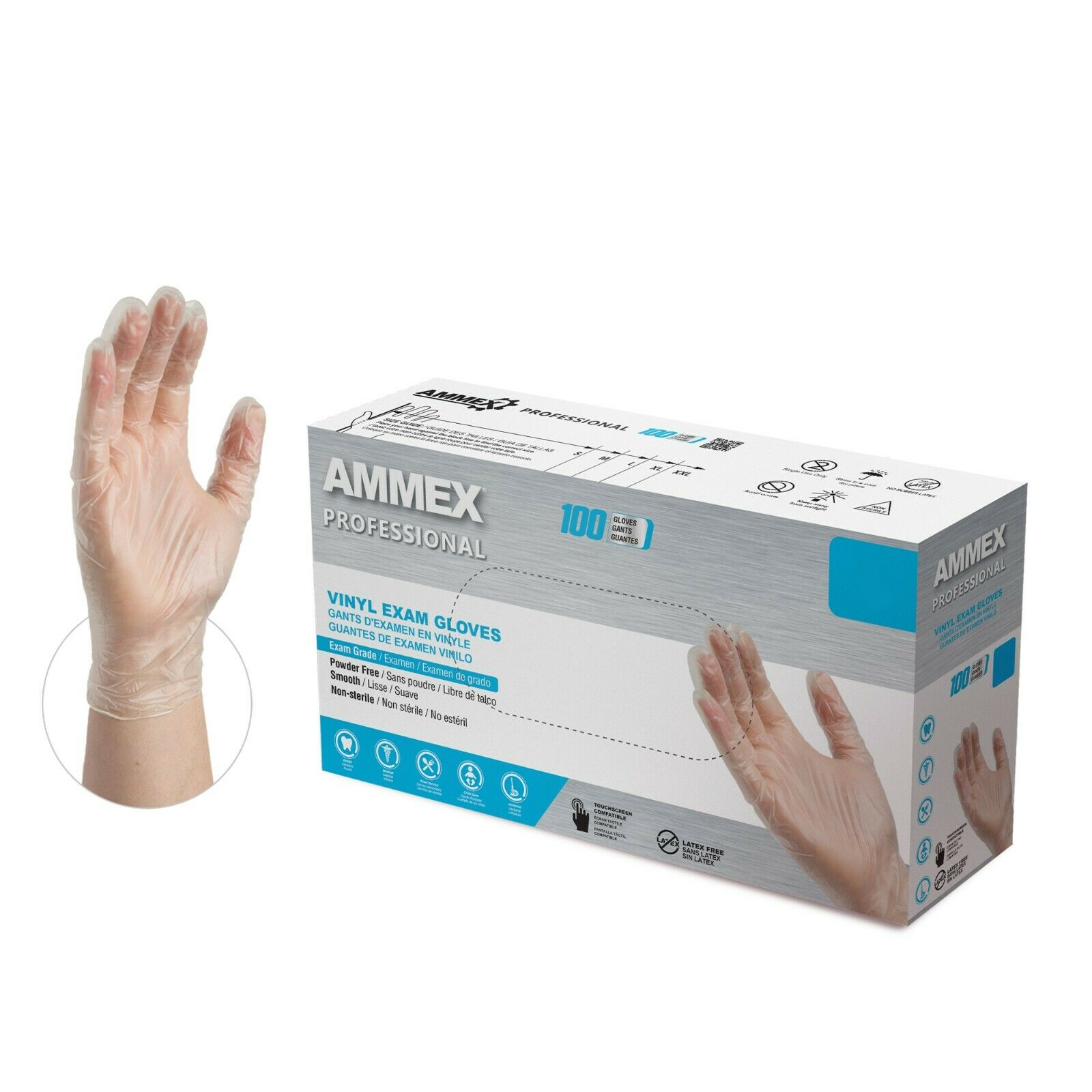 1000 Ammex Clear Exam Medical Vpf Latex Free Vinyl Disposable Gloves Non Nitrile
